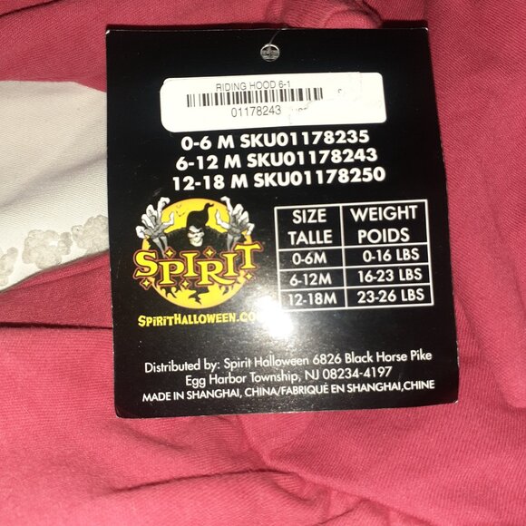 New! SPIRIT Halloween costume Red Riding hood deluxe-Baby GIRLS SIZE 6-12M - Picture 6 of 7